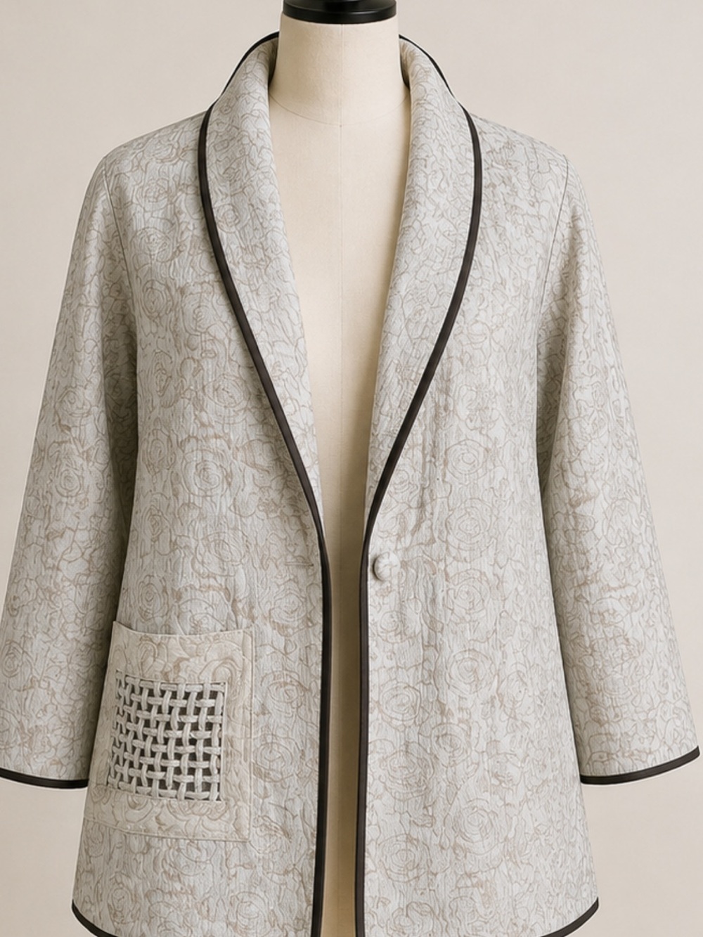 Women's Cream Jacquard Blazer with Contrast Trim